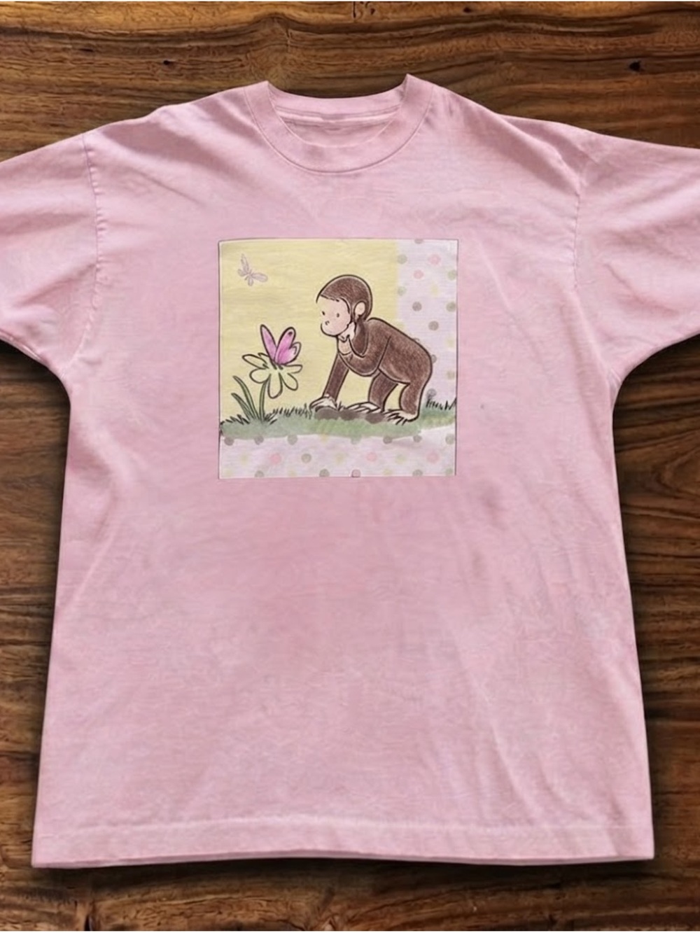 Pink Curious Monkey Graphic Women T‑Shirt
